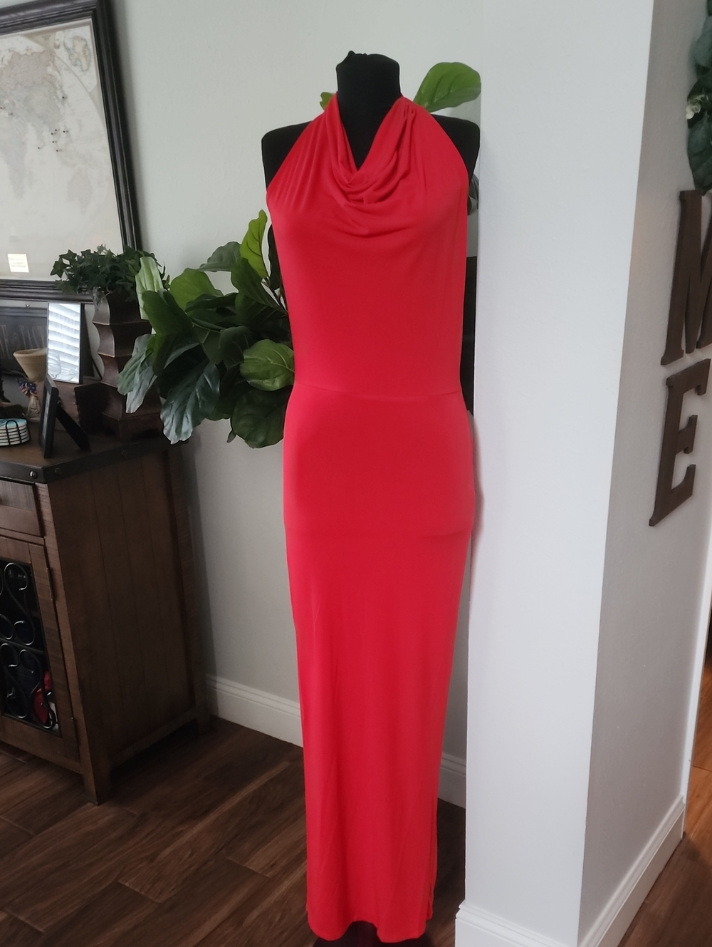 VENUS Red Halter Cowl Neck Maxi Dress